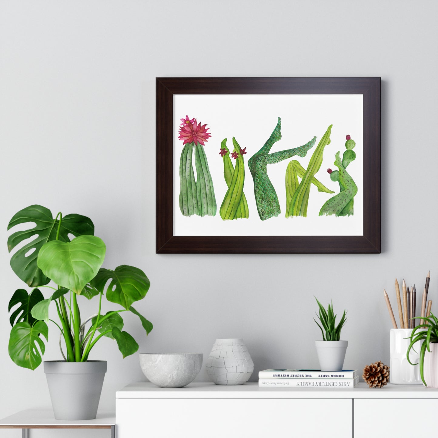 Cactus Legs Watercolor Framed Print — Botanical Horizontal Wall Art