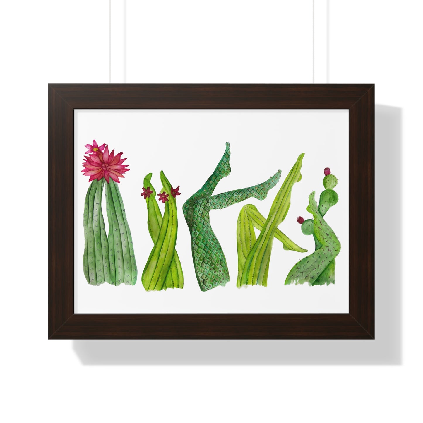 Cactus Legs Watercolor Framed Print — Botanical Horizontal Wall Art