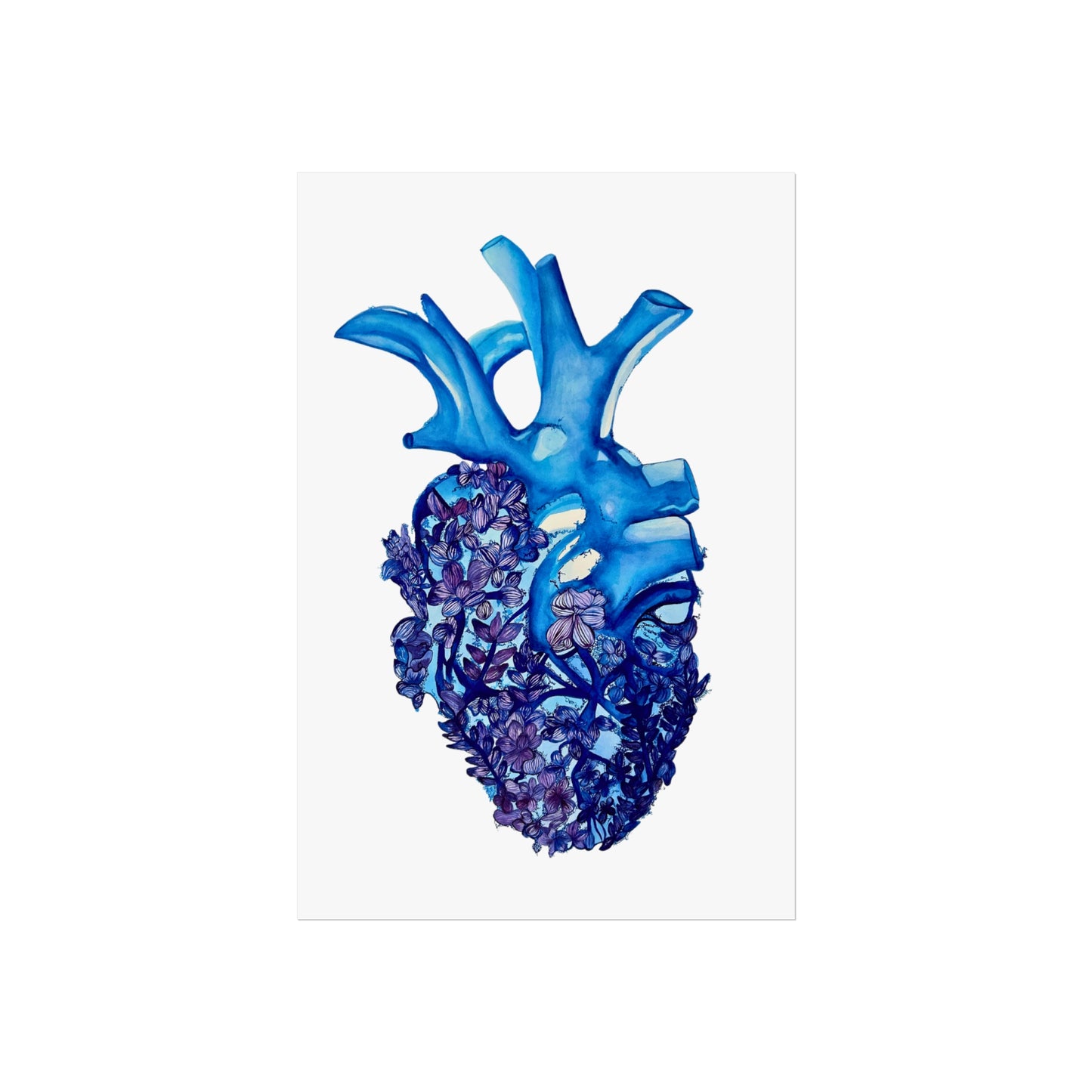 Blue Floral Bluebonnet Heart Giclée Art Print — Botanical Anatomical Wall Art