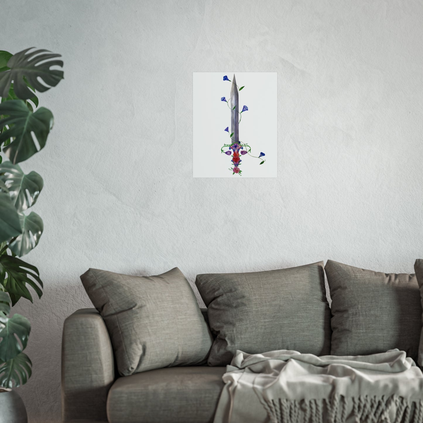 Sword & Vines Giclée Art Print — Floral Dagger Wall Art