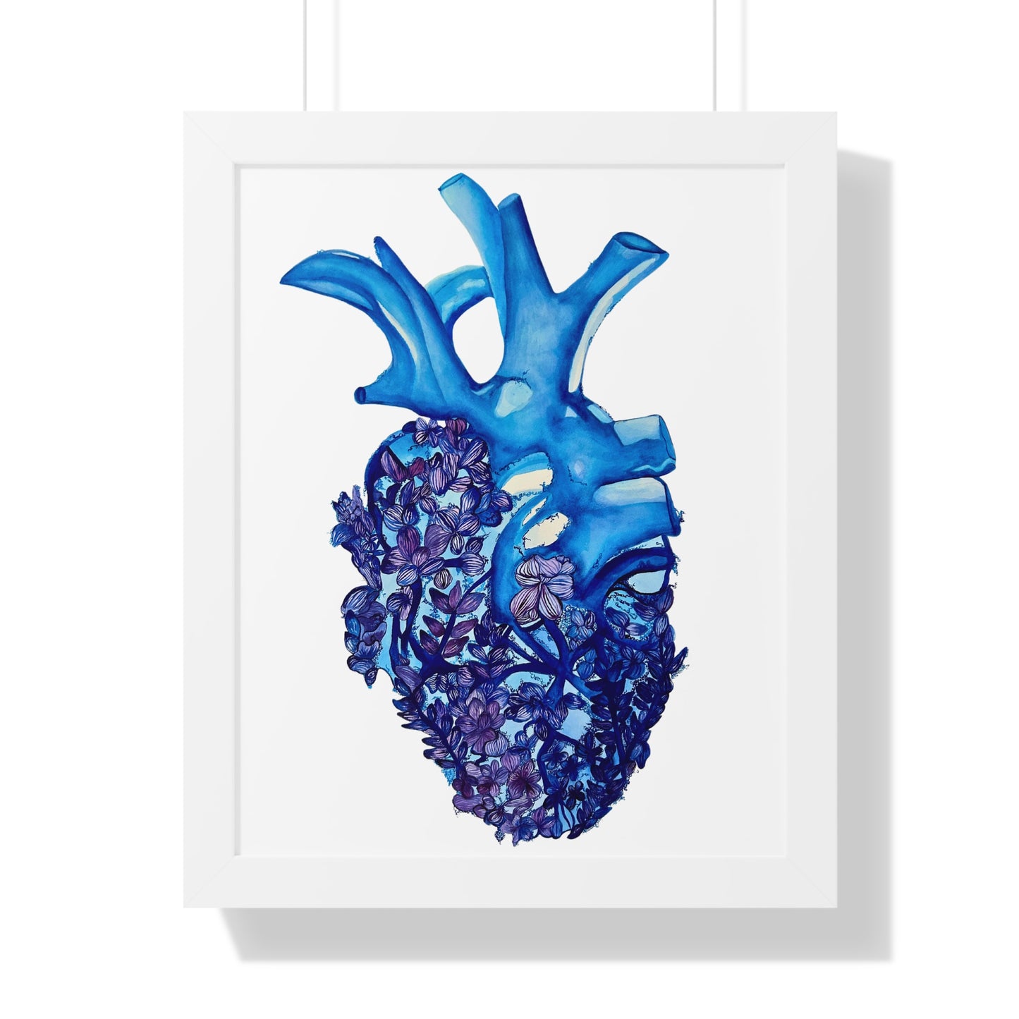 Blue Floral Bluebonnet Anatomical Heart Framed — Botanical Heart Art Print "Deep in The Heart"