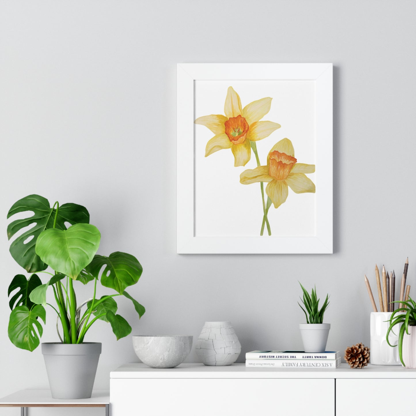 Daffodil Botanical Framed Print — Yellow Watercolor Flower Wall Art
