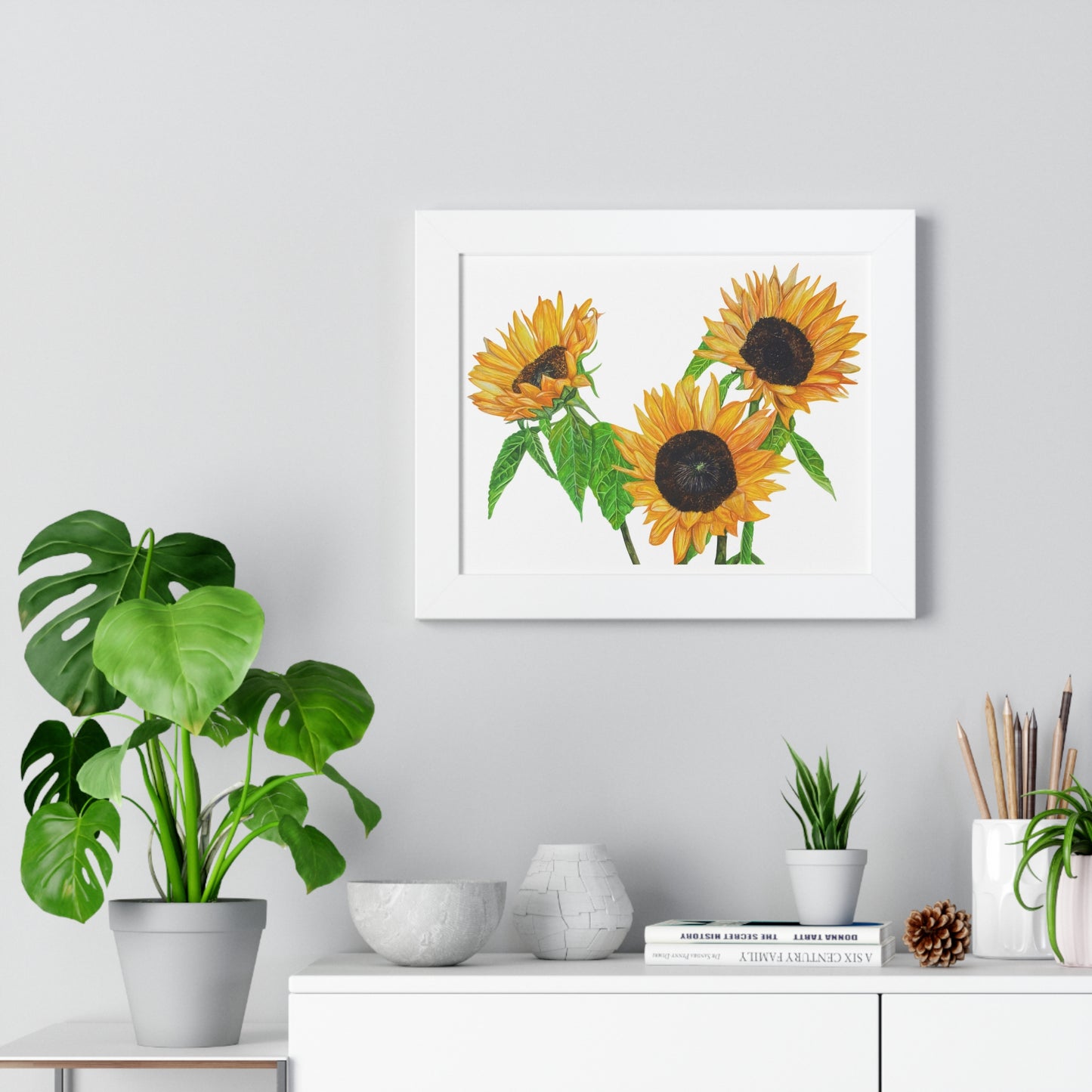 Sunflower Watercolor Framed Print — Bright Botanical Wall Art