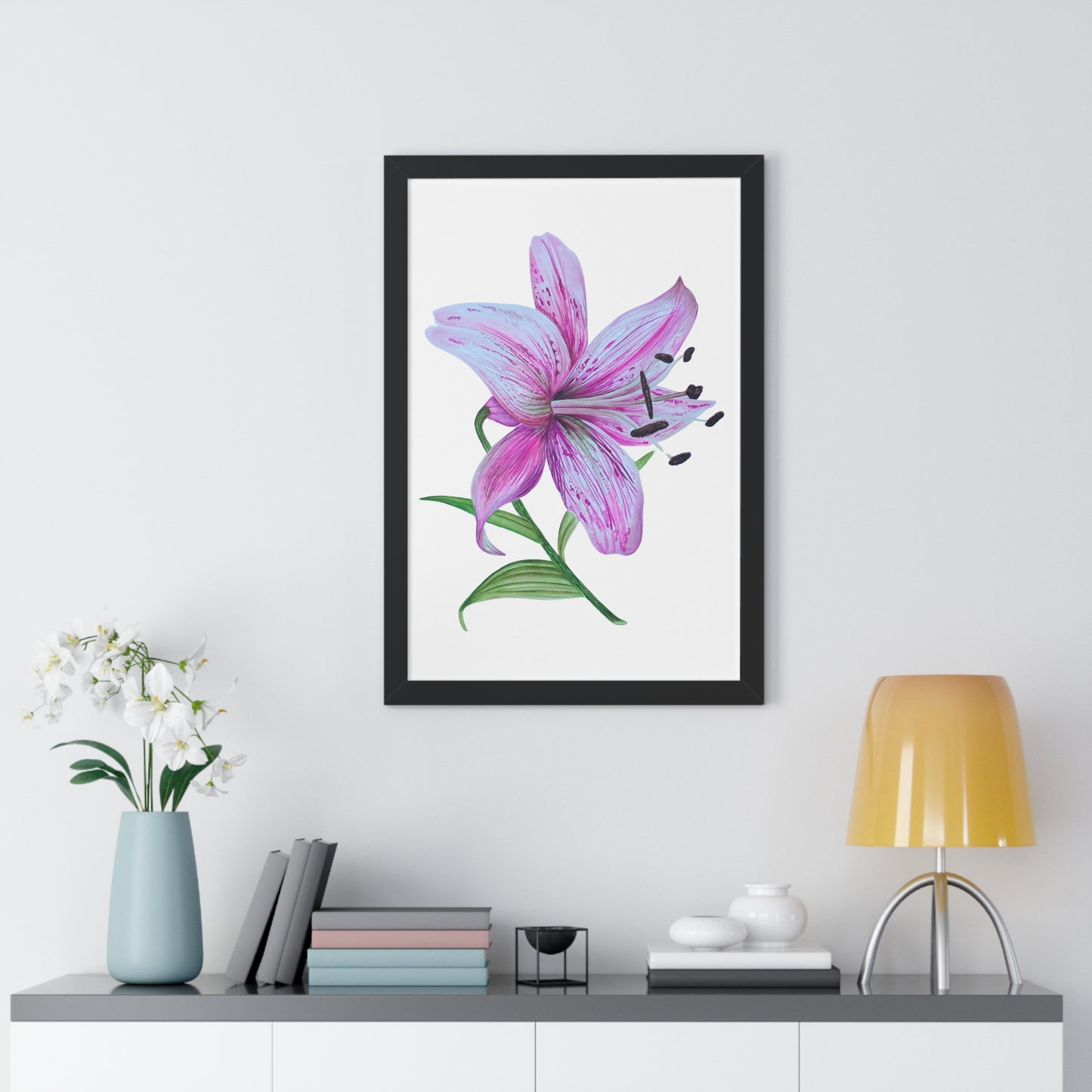 Framed Art Print - Pink Tiger Lily Botanical Wall Art