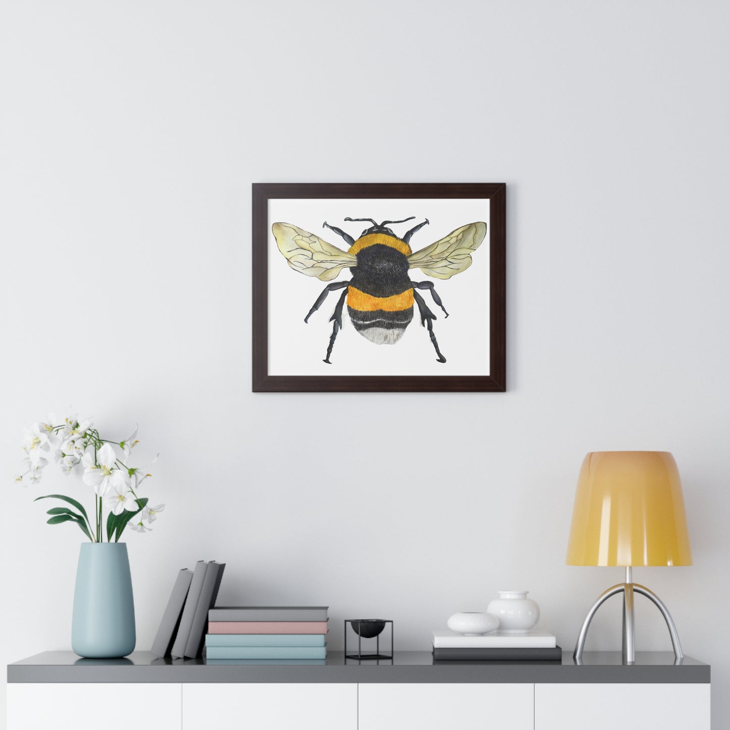 Bumblebee Wall Art — Framed Horizontal (Botanical Insect Print)