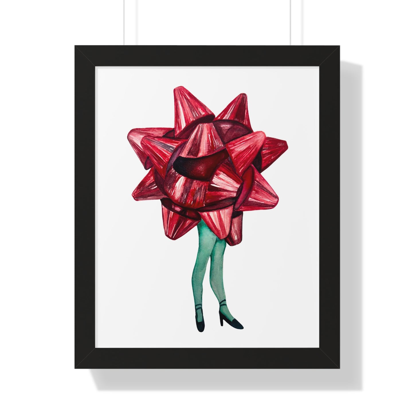 Gift Bow Christmas Woman Framed Print — Quirky Feminine Art Print for Home & Holiday Décor
