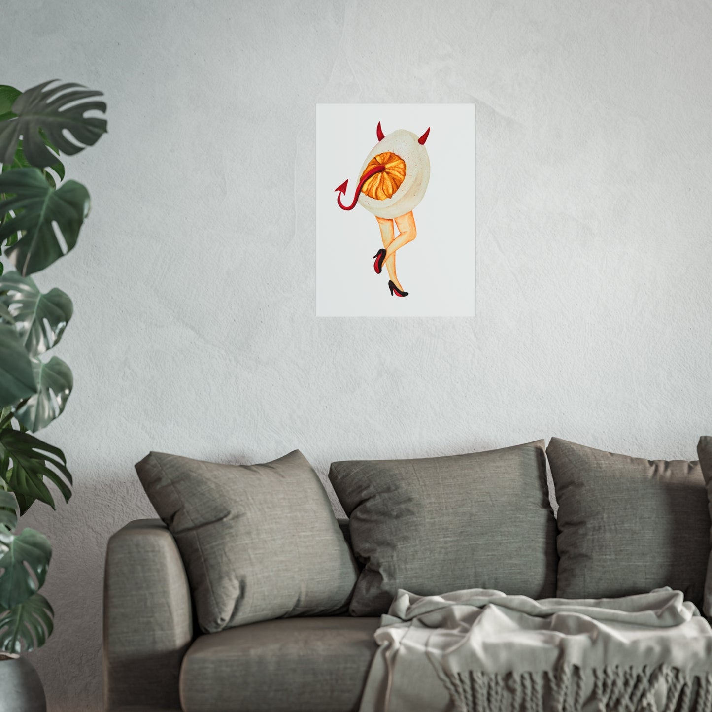 Fine Art Poster Playful Devil Egg Illustration (Surreal Pin-Up Art)