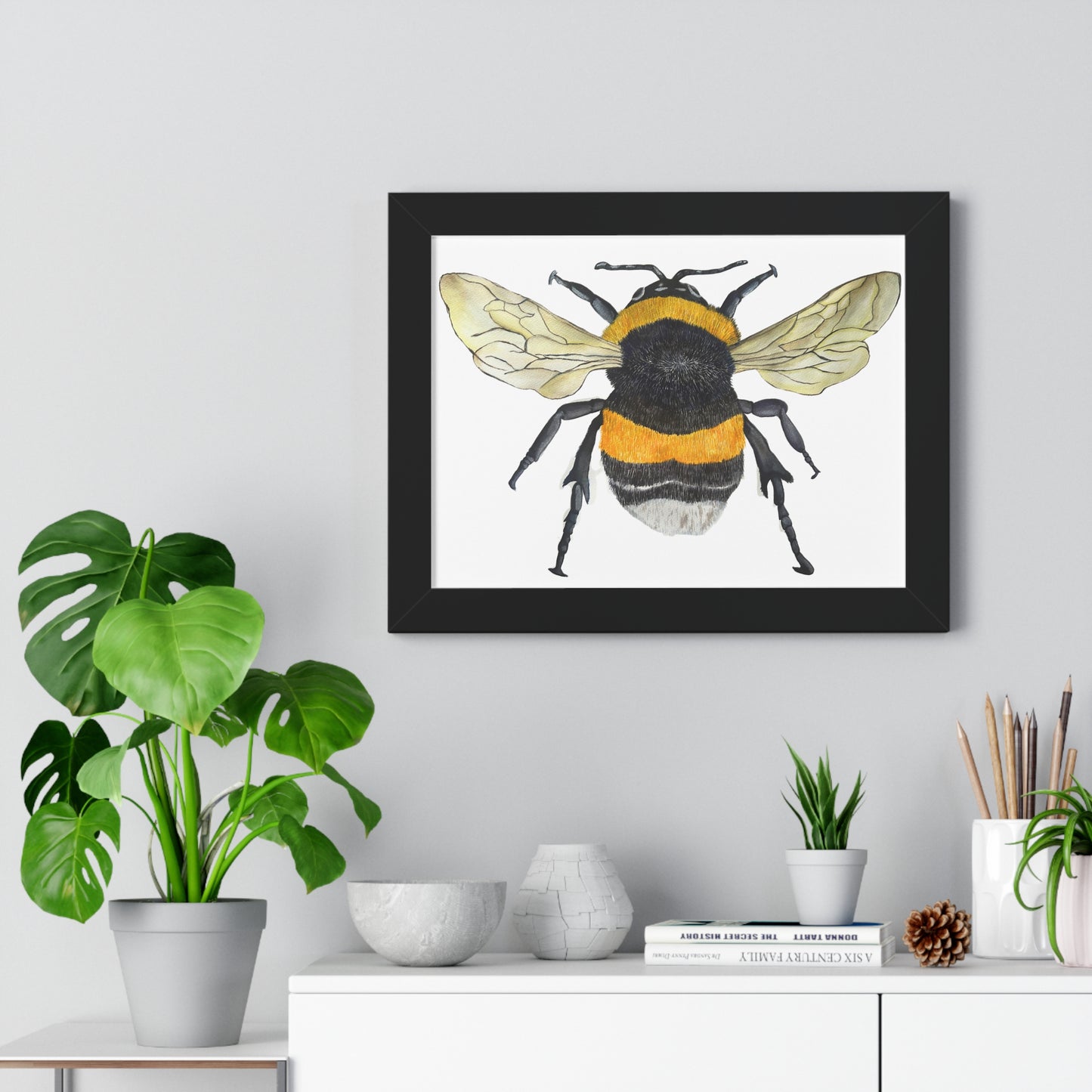 Bumblebee Wall Art — Framed Horizontal (Botanical Insect Print)