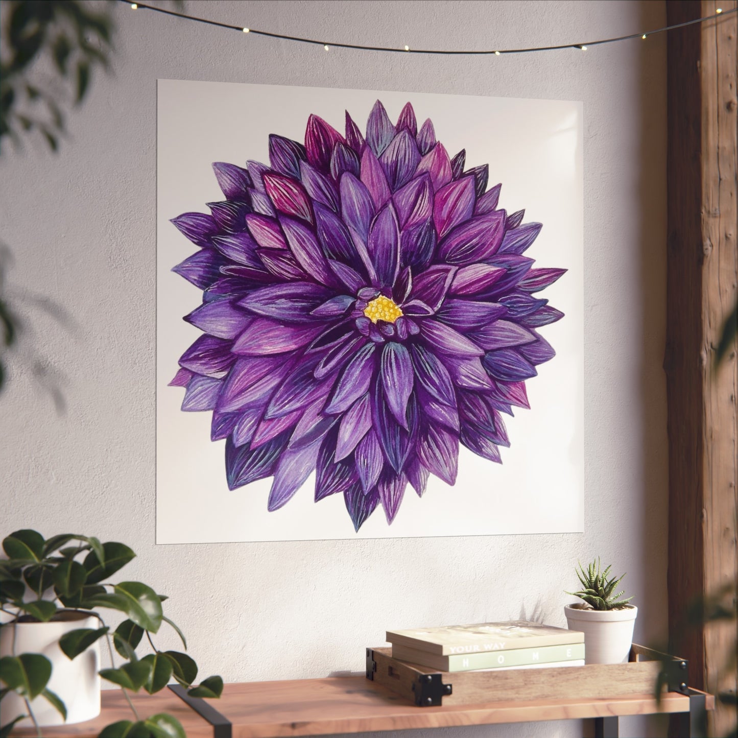 Purple Dahlia Giclée Art Print — Botanical Floral Wall Art