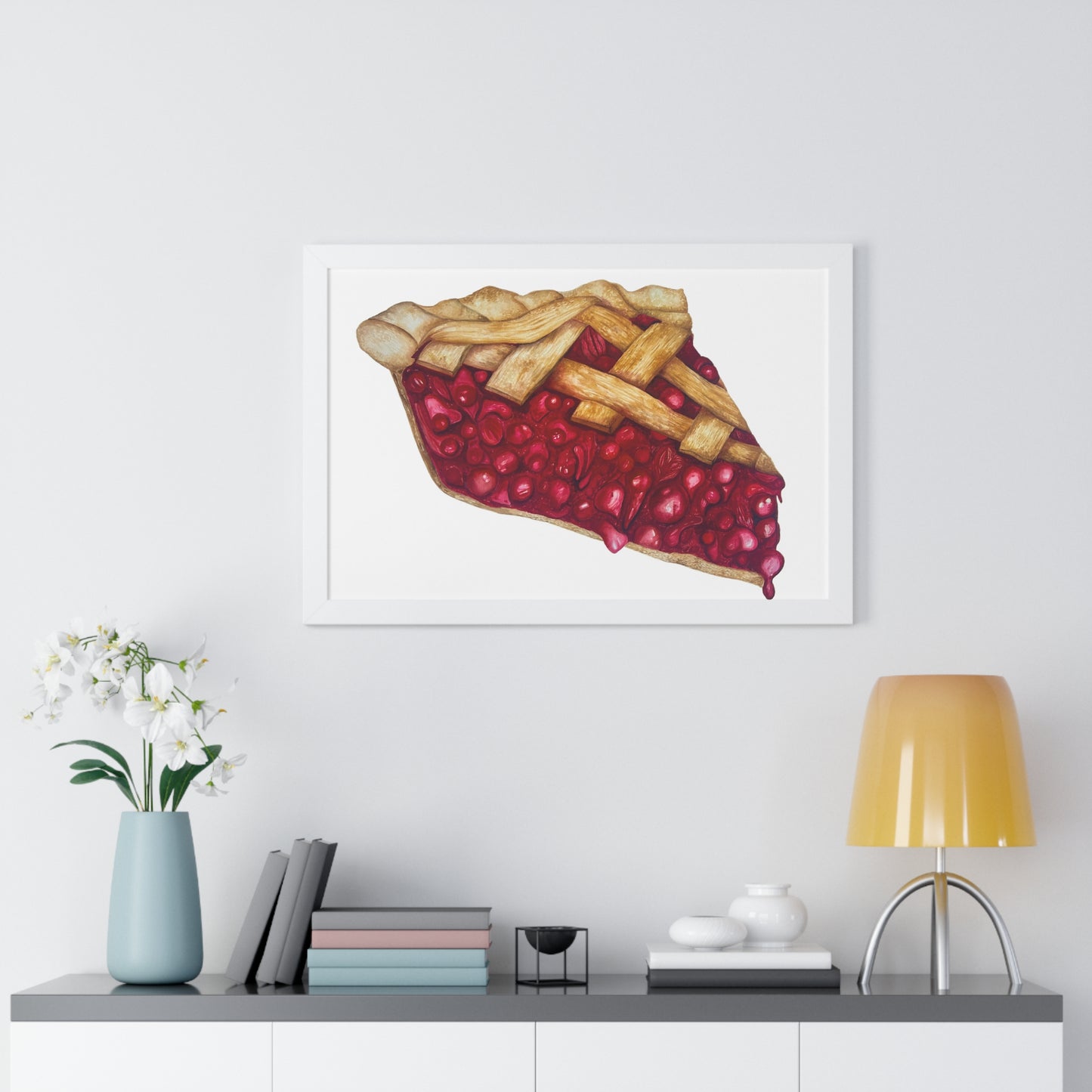 Cherry Pie Slice Framed Print — Watercolor Kitchen Wall Art