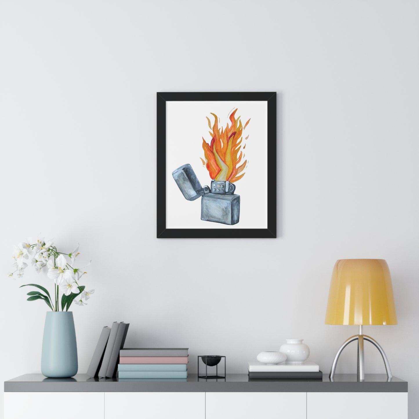 Flaming Lighter with Legs — Watercolor Fire Art Print