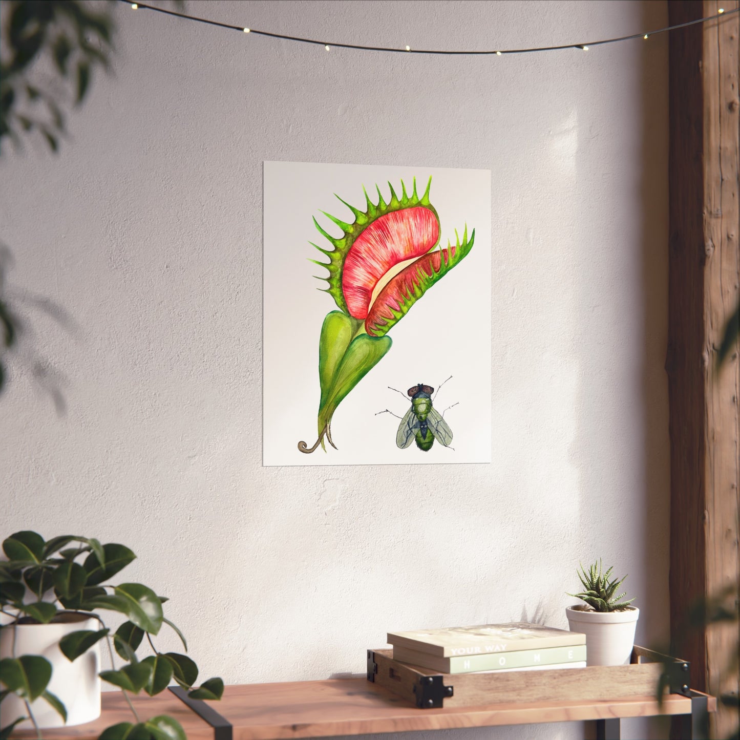 Carnivorous Plant & Fly Giclée Art Print — Venus Flytrap Botanical Illustration
