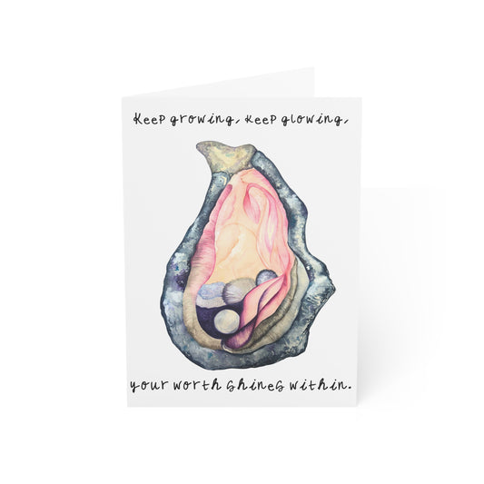 Self-Worth Pearl Oyster Greeting Card — Feminist Girl Power Encouragement