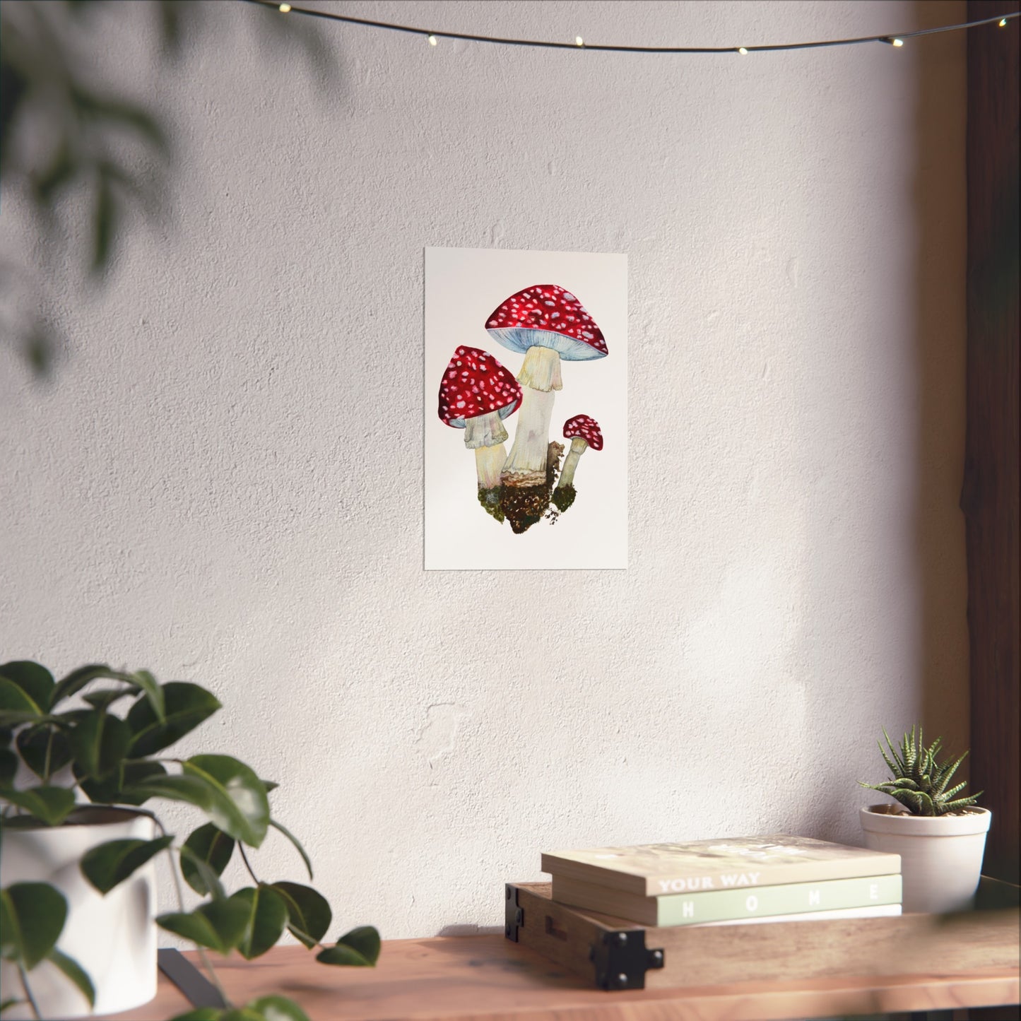 Red Fly Agaric Toadstoll Mushroom Giclée Art Print — Botanical Watercolor Wall Art