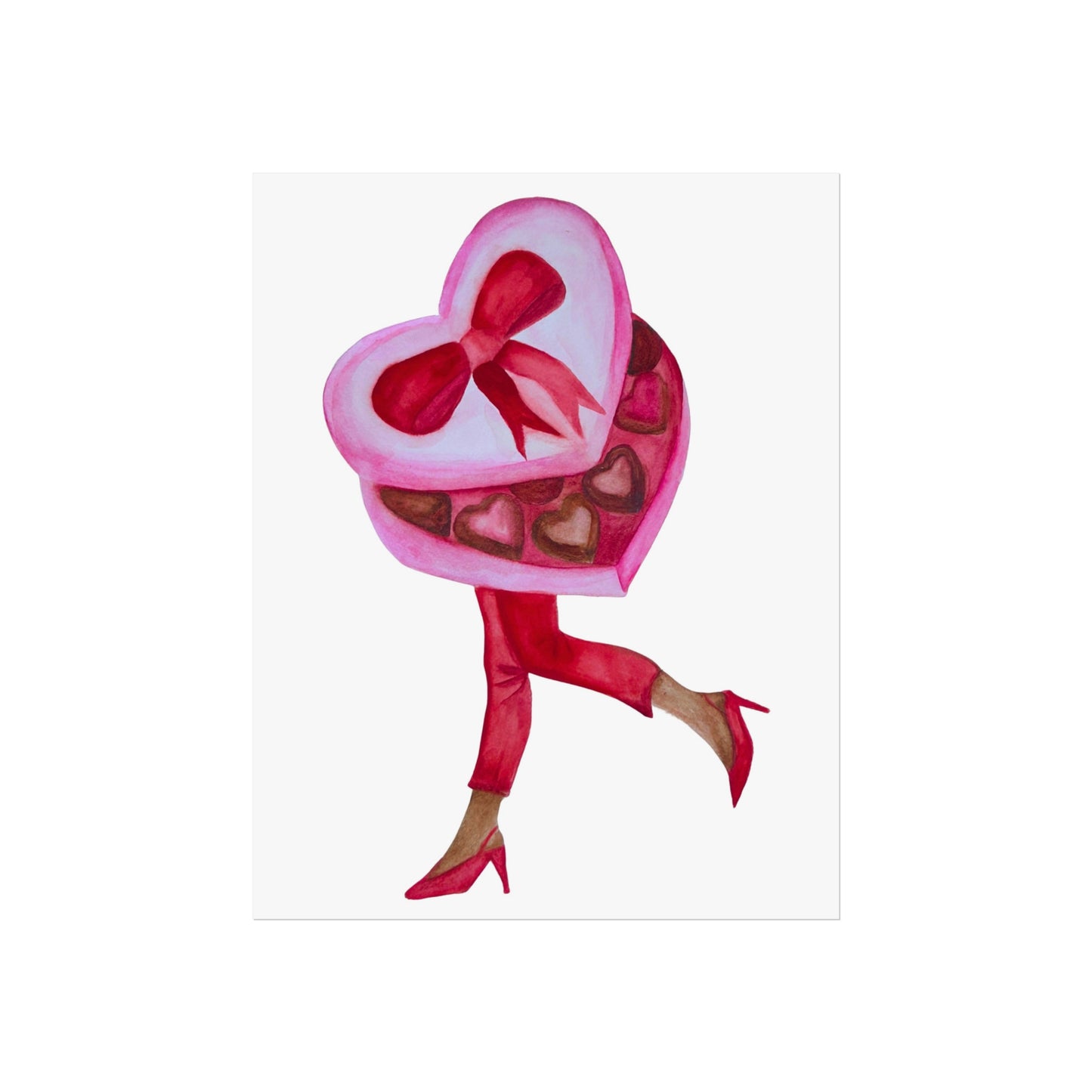 Valentine Heart Box Giclée Art Print — Chic Retro Woman in Red Heels