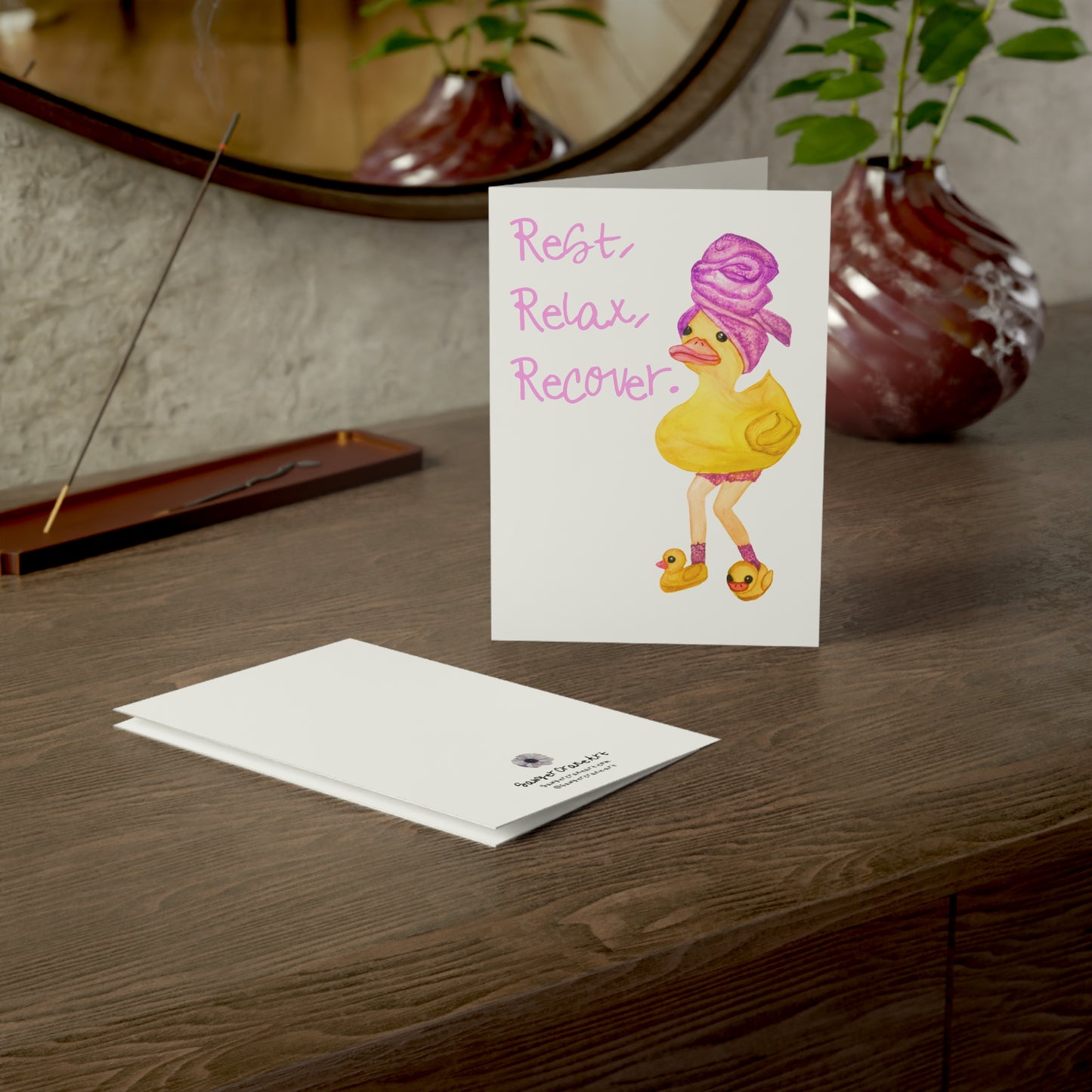 Rest Relax Recover rubber duck spa illustration Greeting Card | Get Well Card