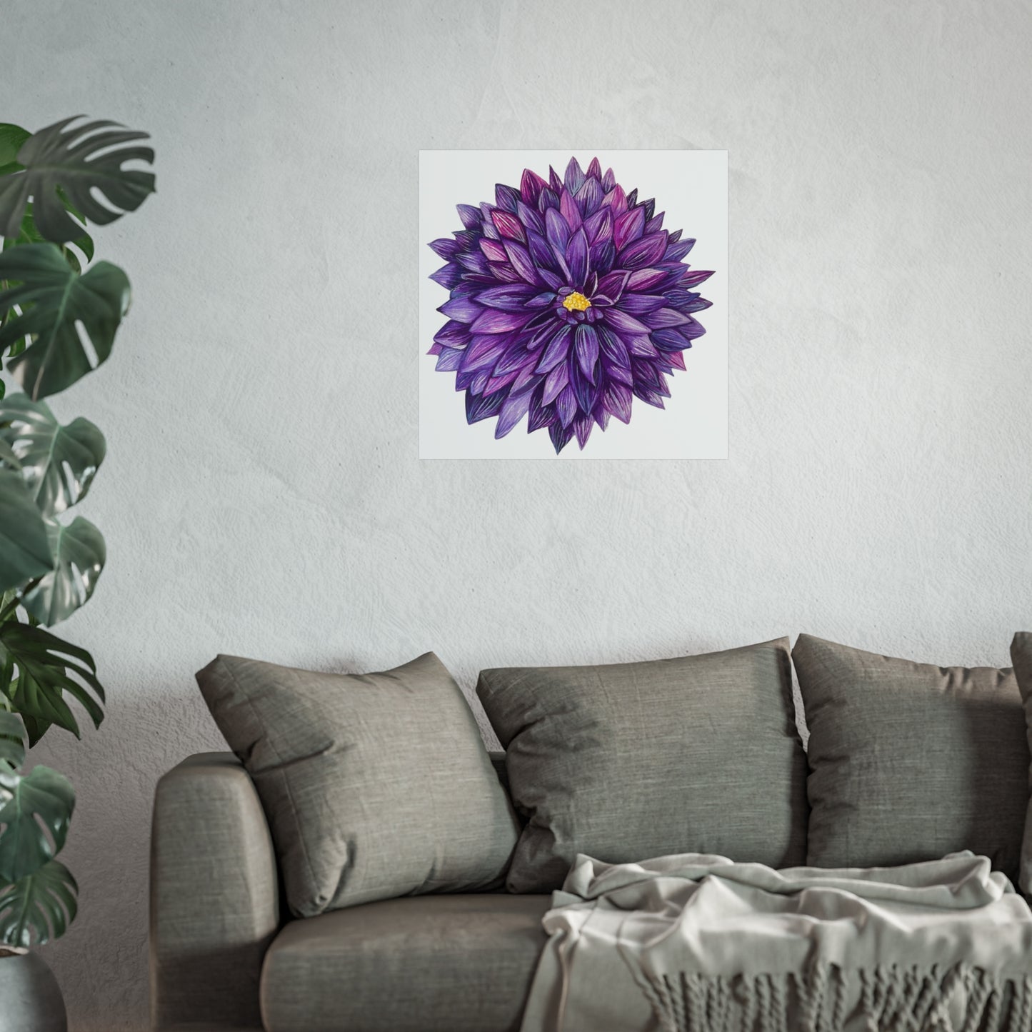 Purple Dahlia Giclée Art Print — Botanical Floral Wall Art