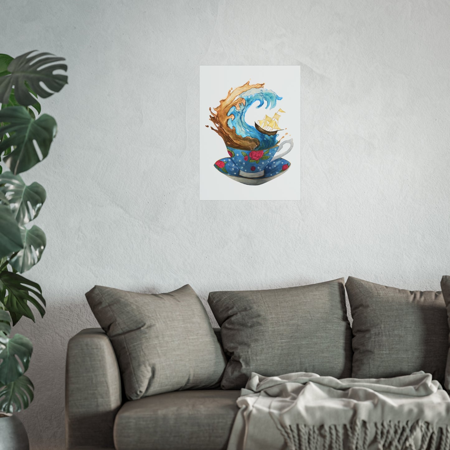 Giclée Art Print — Whimsical Teacup Wave with Sailing Ship Storm Inside A Tea Cup - Swiftie Lyric