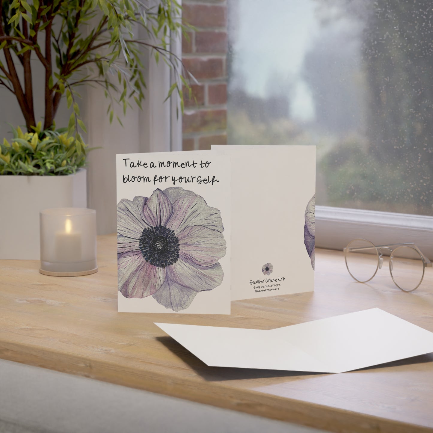 Anemone Wildflower Greeting Card Handpainted Watercolor