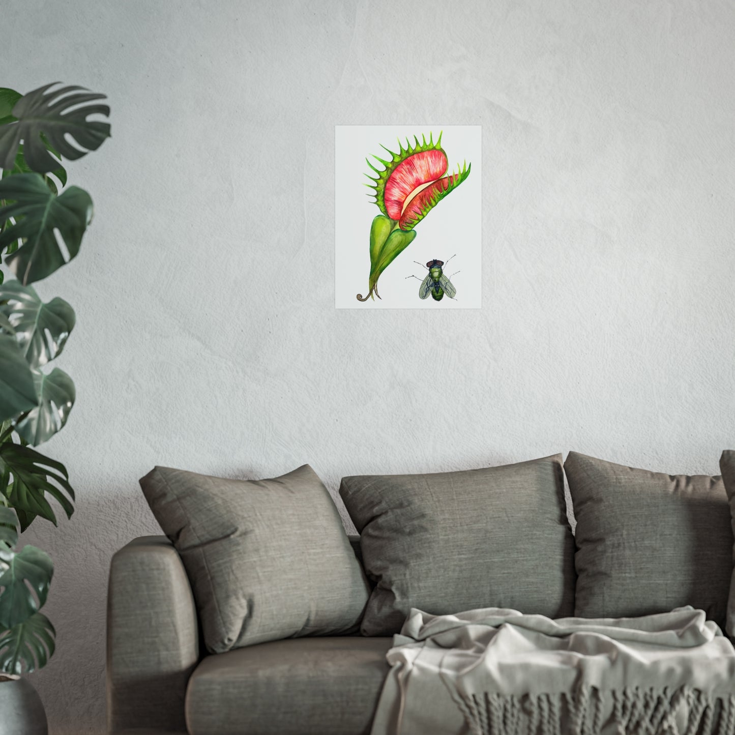 Carnivorous Plant & Fly Giclée Art Print — Venus Flytrap Botanical Illustration
