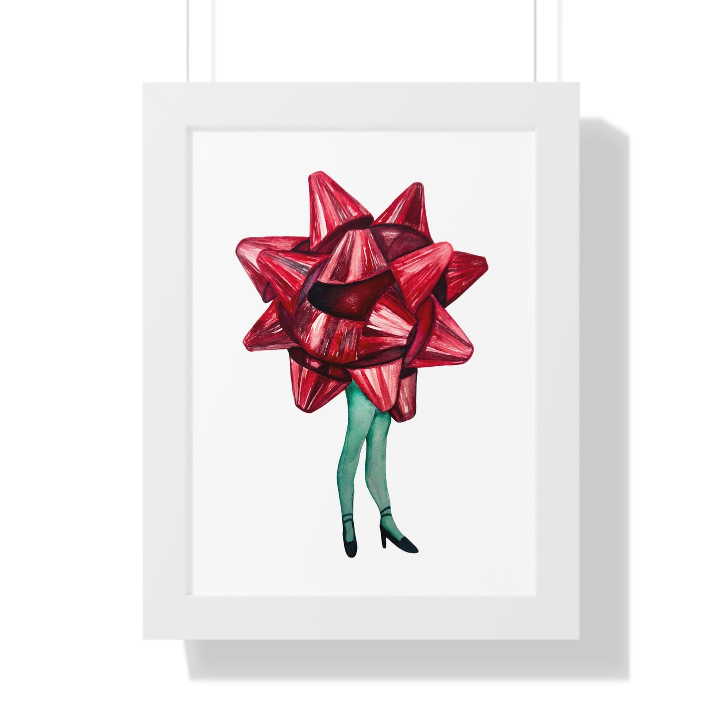 Gift Bow Christmas Woman Framed Print — Quirky Feminine Art Print for Home & Holiday Décor