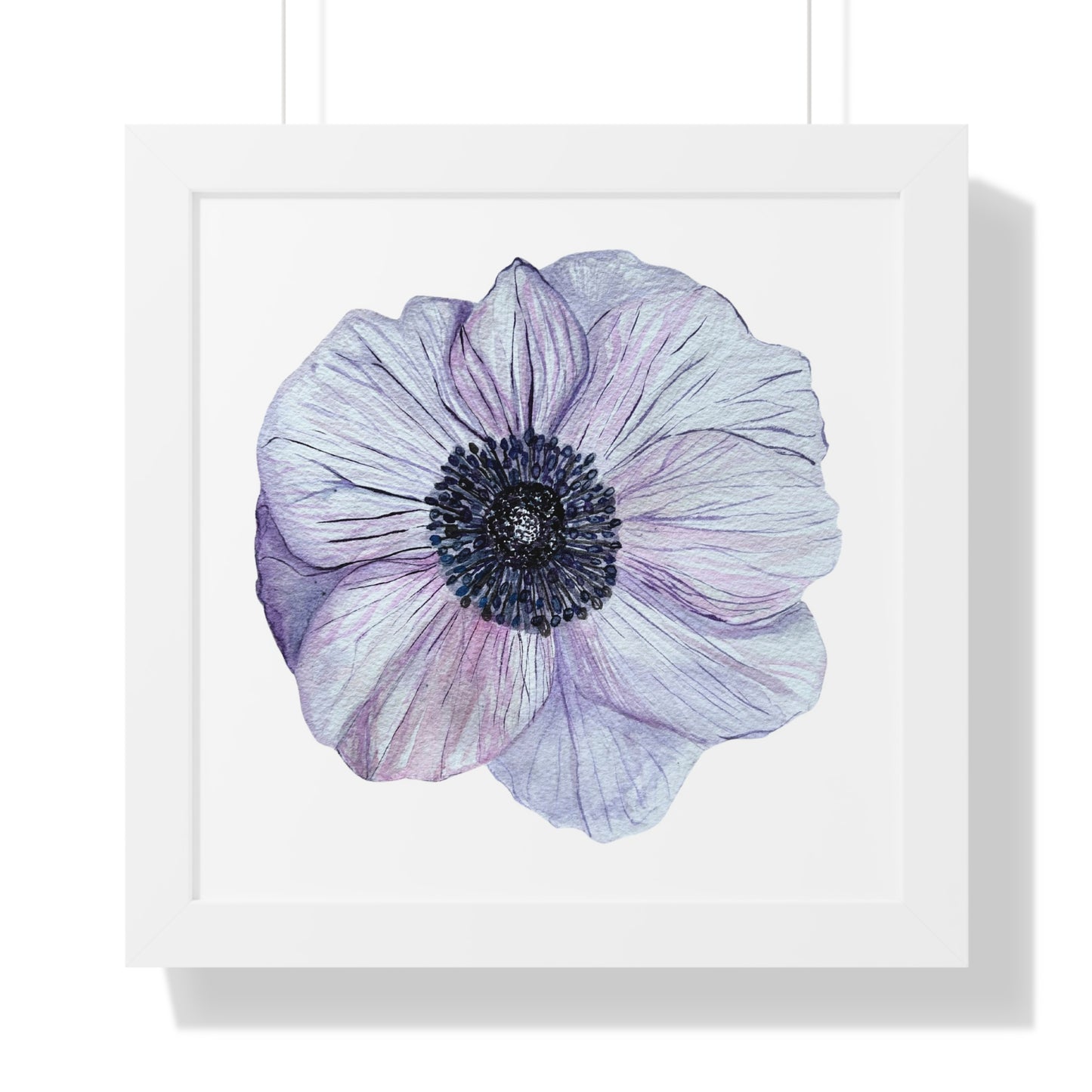 Framed Floral  Print — White Lavender Anemone Wall Art