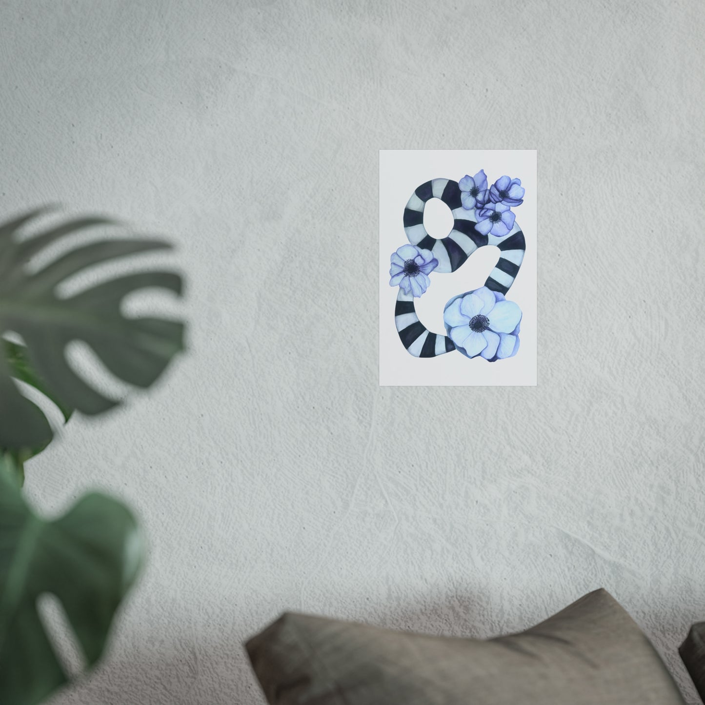 Giclée Art Print — Striped Abstract with Anemones (Botanical Wall Art)