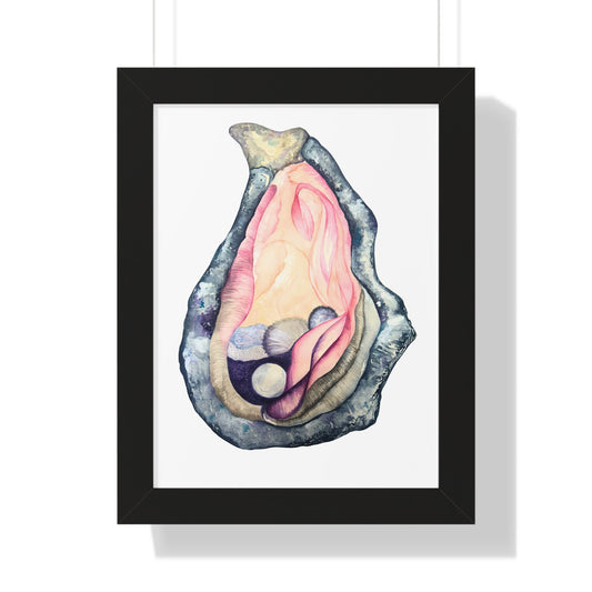 Watercolor Oyster Shell with Pearls Wall Art Framed Print