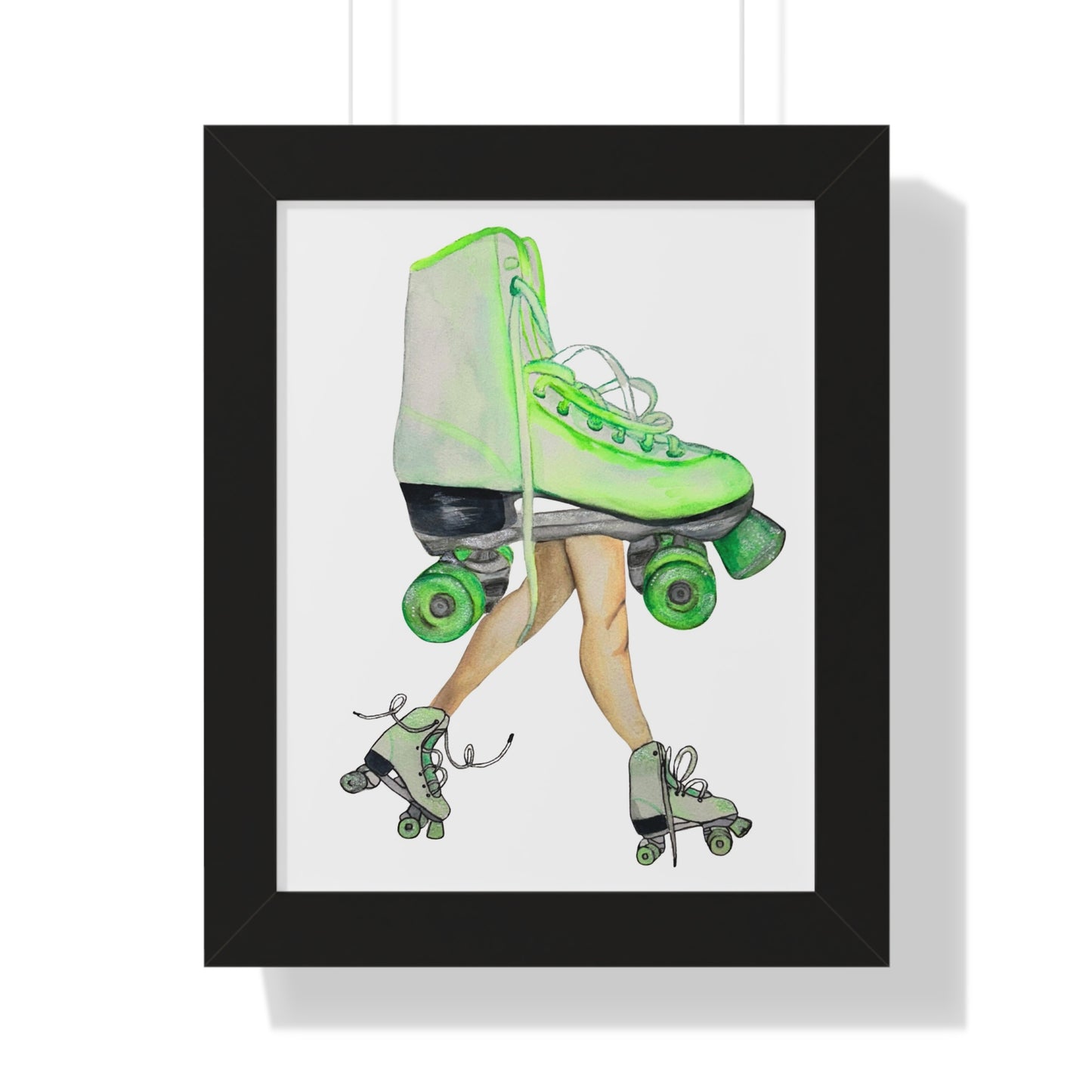 Roller Skate Art Print — Neon Green Roller Skates Framed Print