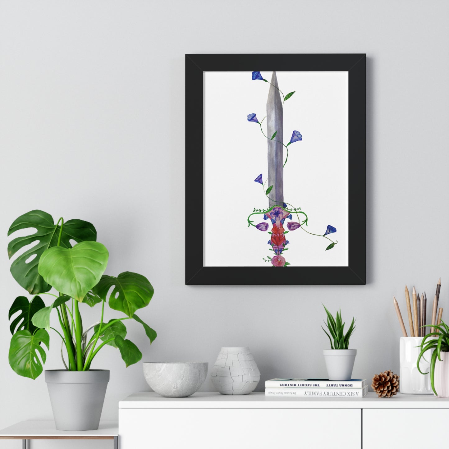 Floral Sword Art Print — Botanical Dagger Wall Art