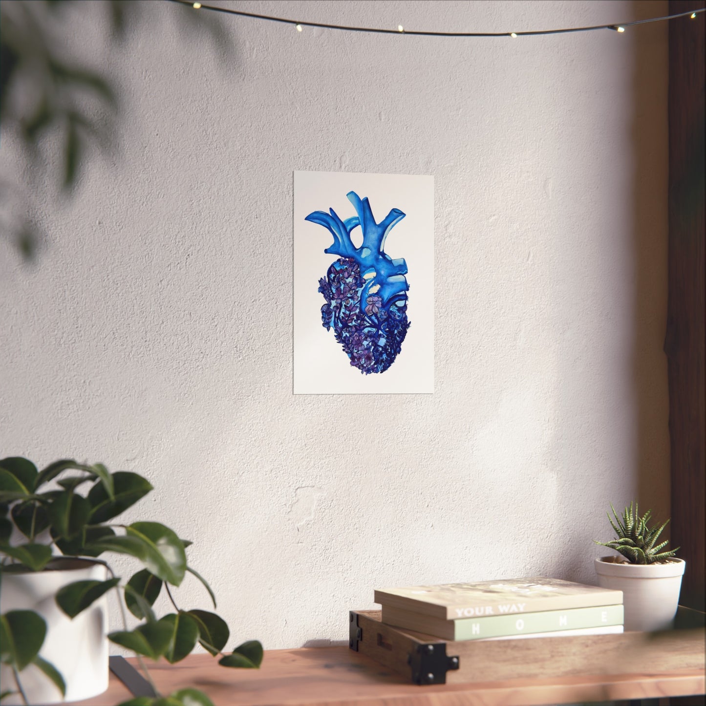 Blue Floral Bluebonnet Heart Giclée Art Print — Botanical Anatomical Wall Art