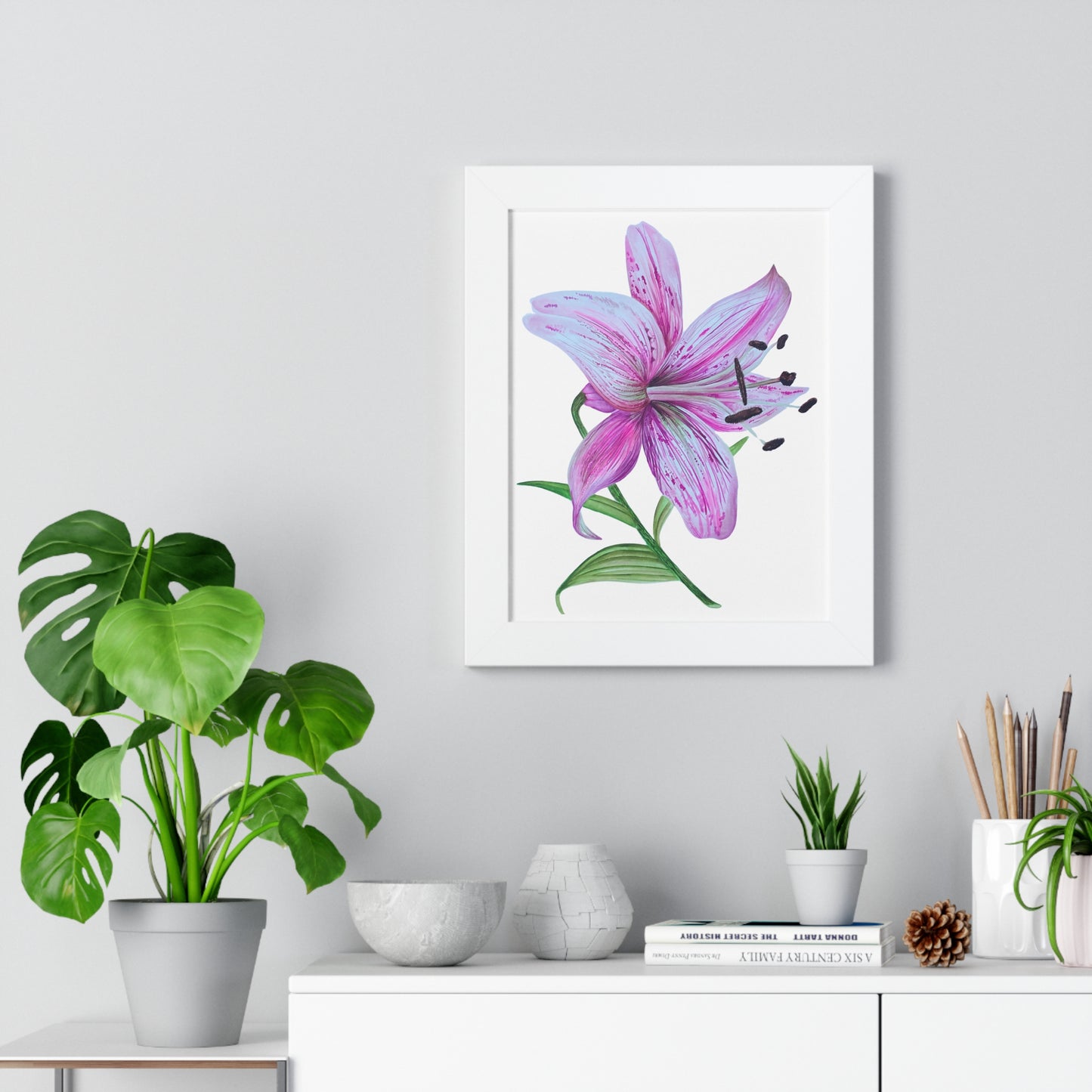 Framed Art Print - Pink Tiger Lily Botanical Wall Art