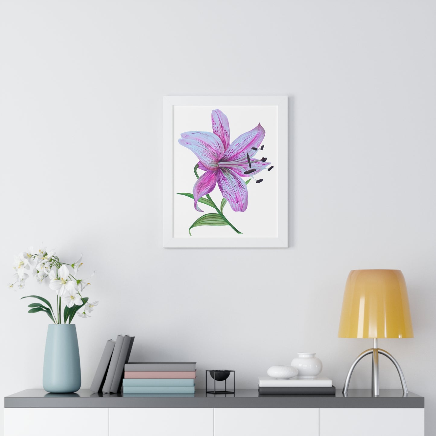 Framed Art Print - Pink Tiger Lily Botanical Wall Art