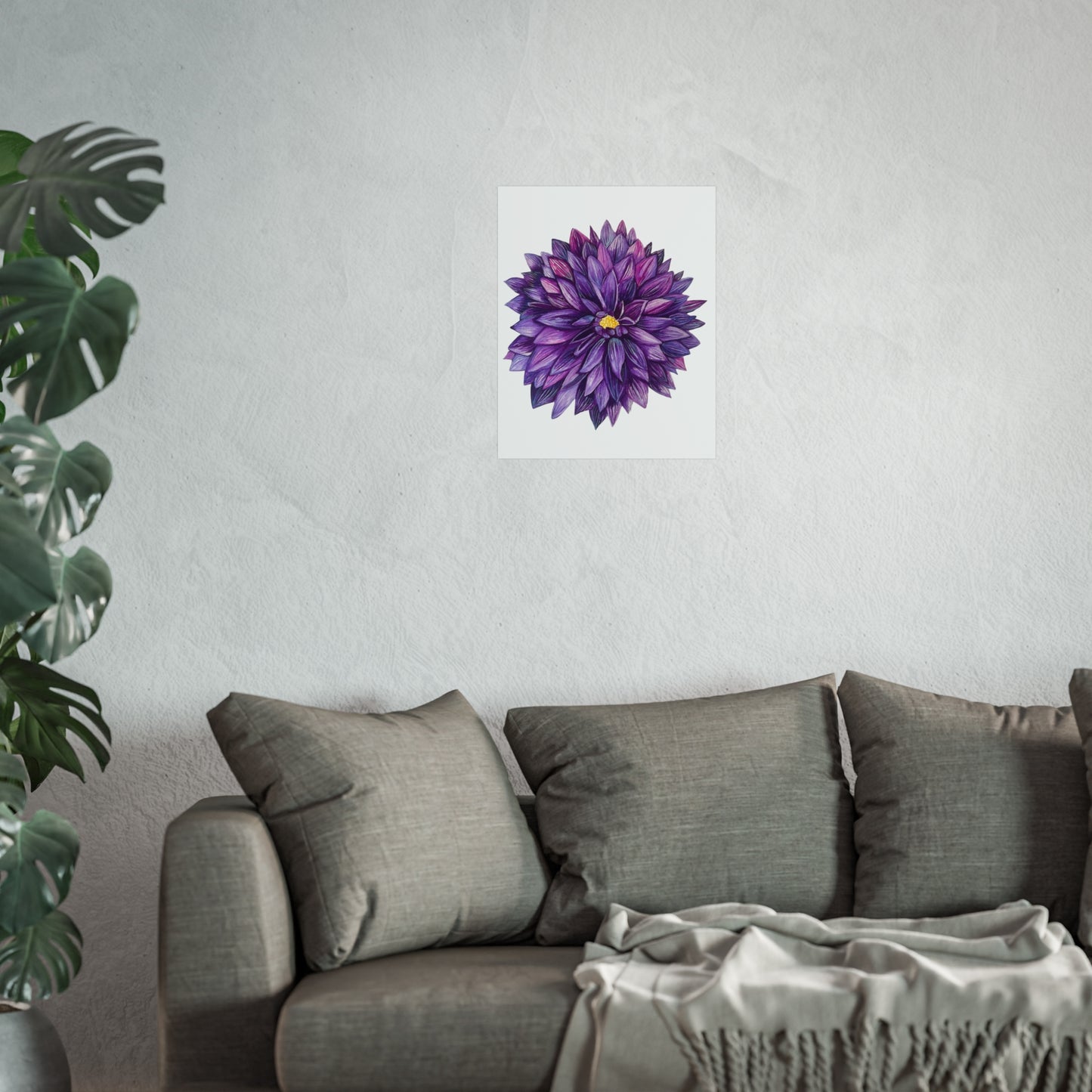 Purple Dahlia Giclée Art Print — Botanical Floral Wall Art