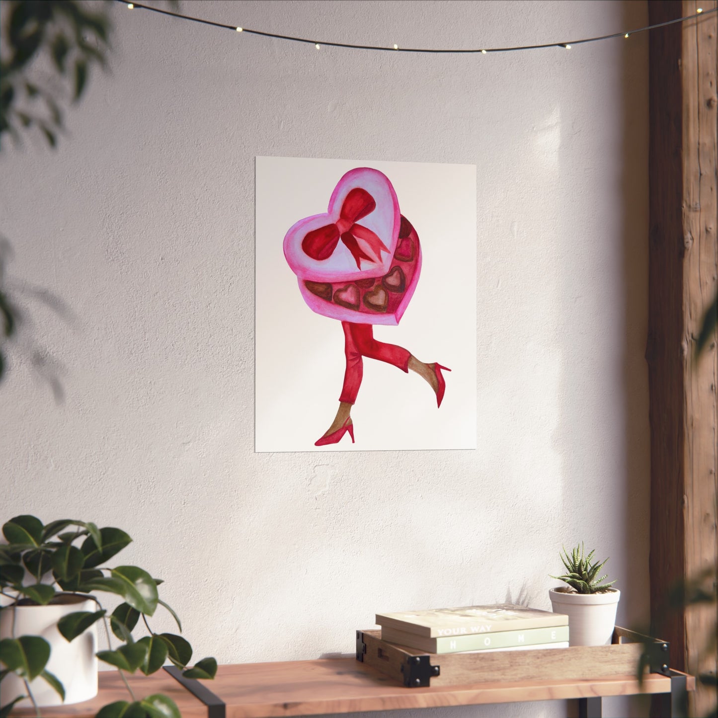 Valentine Heart Box Giclée Art Print — Chic Retro Woman in Red Heels