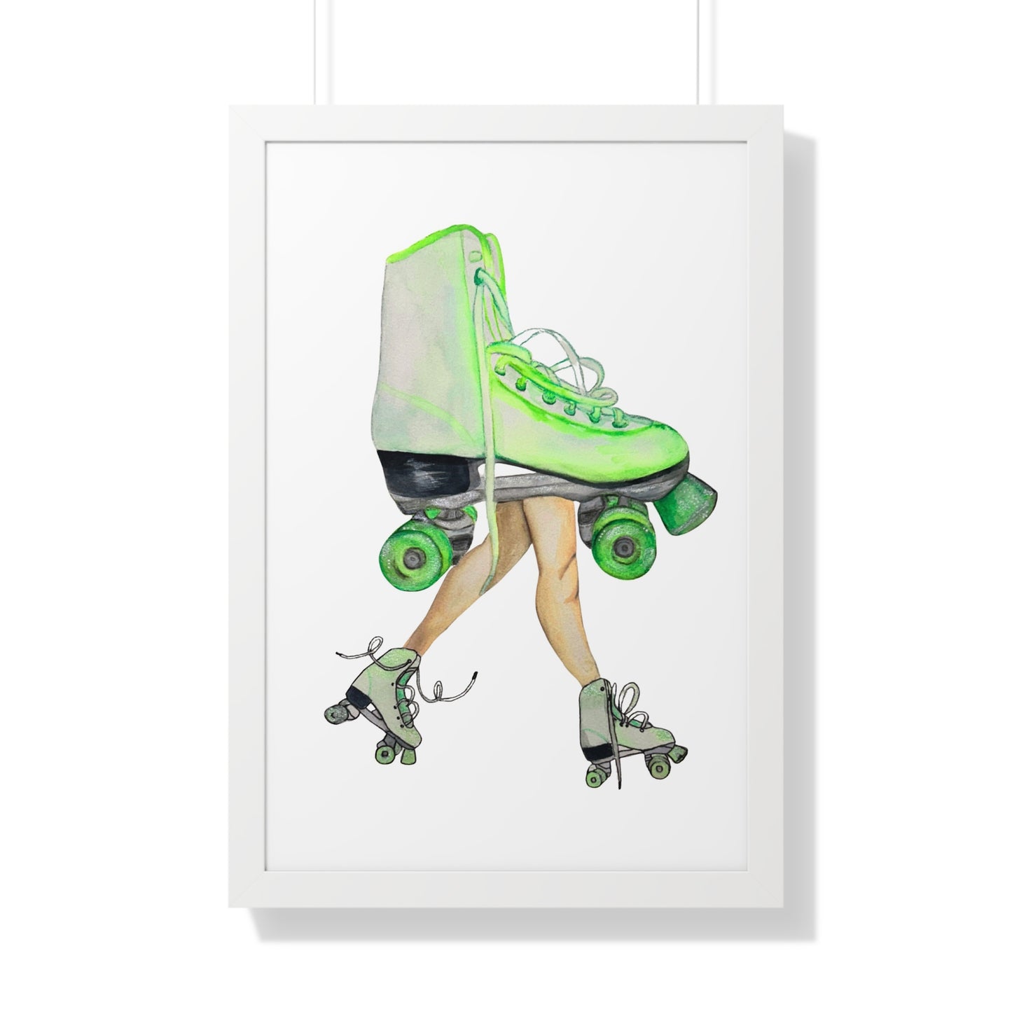 Roller Skate Art Print — Neon Green Roller Skates Framed Print