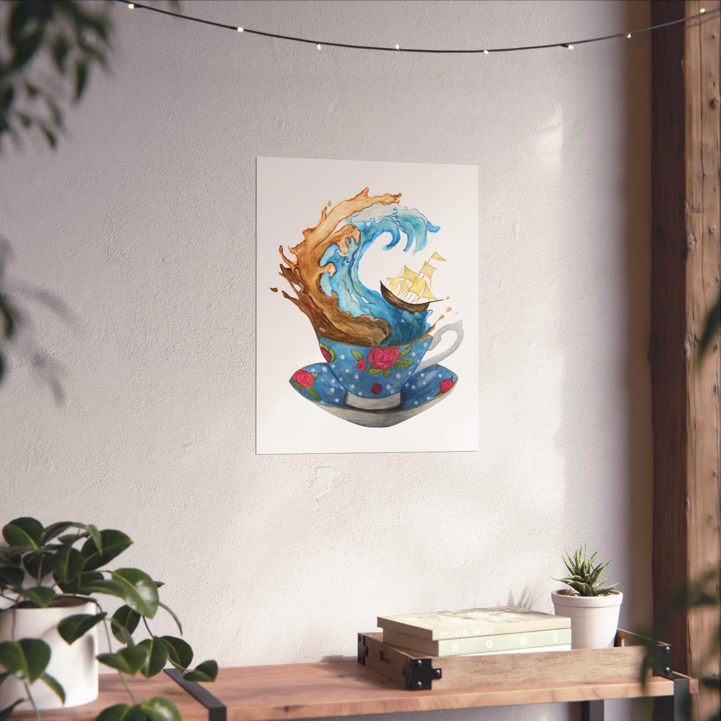 Giclée Art Print — Whimsical Teacup Wave with Sailing Ship Storm Inside A Tea Cup - Swiftie Lyric