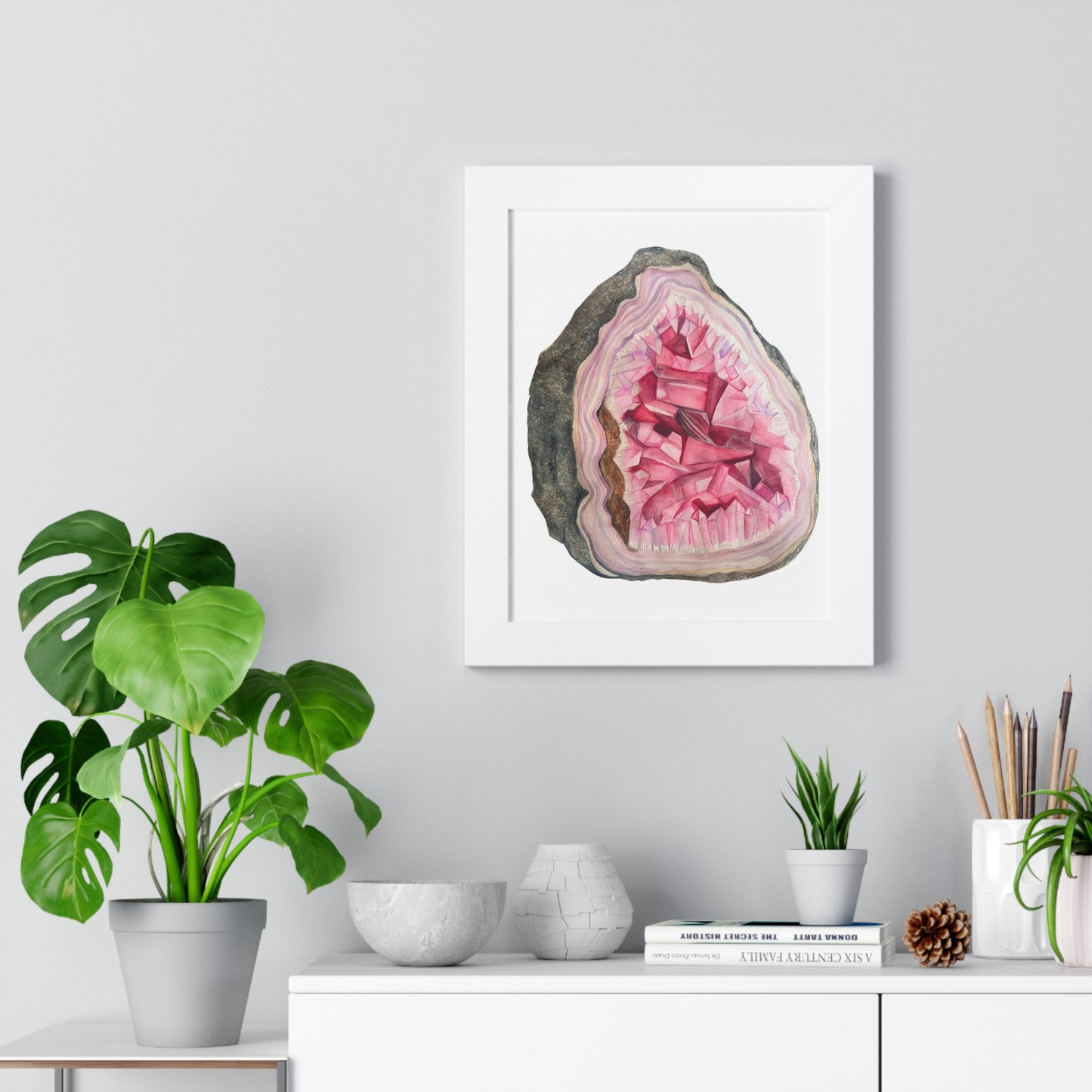 Pink Geode Art Print — Framed Print