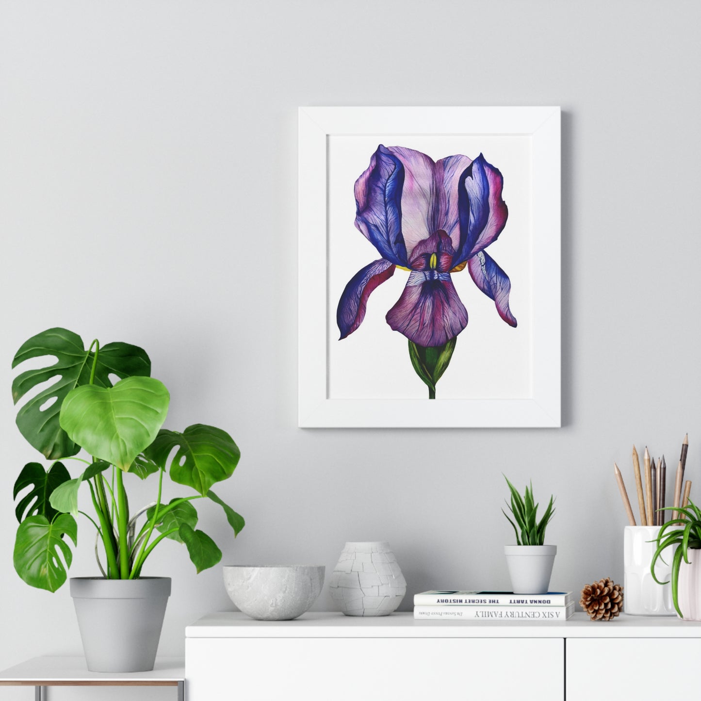 Framed — Purple Iris Botanical Art Print
