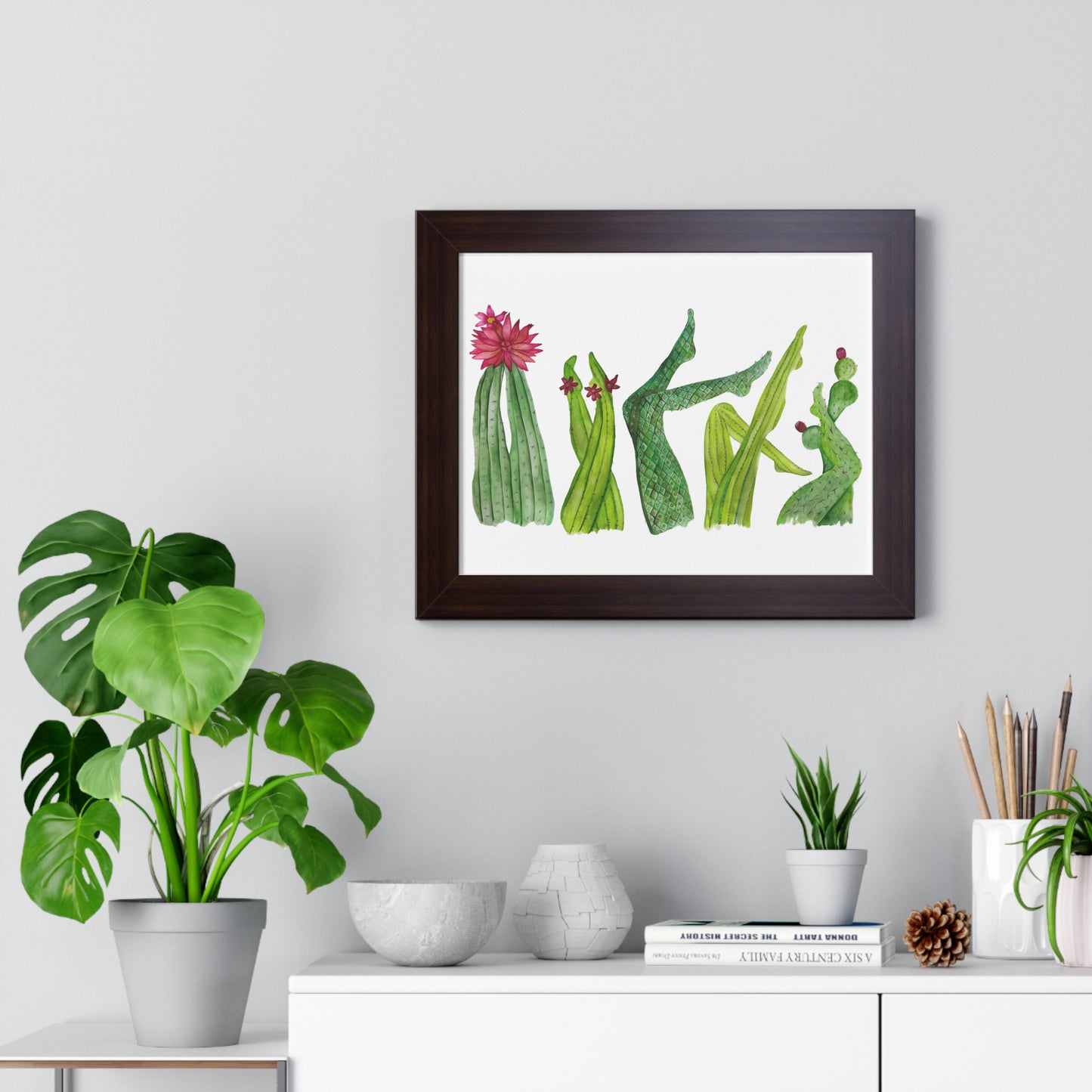 Cactus Legs Watercolor Framed Print — Botanical Horizontal Wall Art