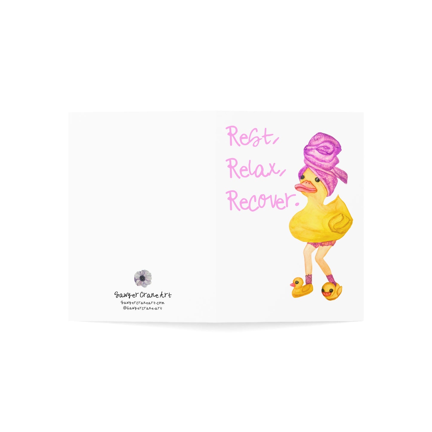 Rest Relax Recover rubber duck spa illustration Greeting Card | Get Well Card