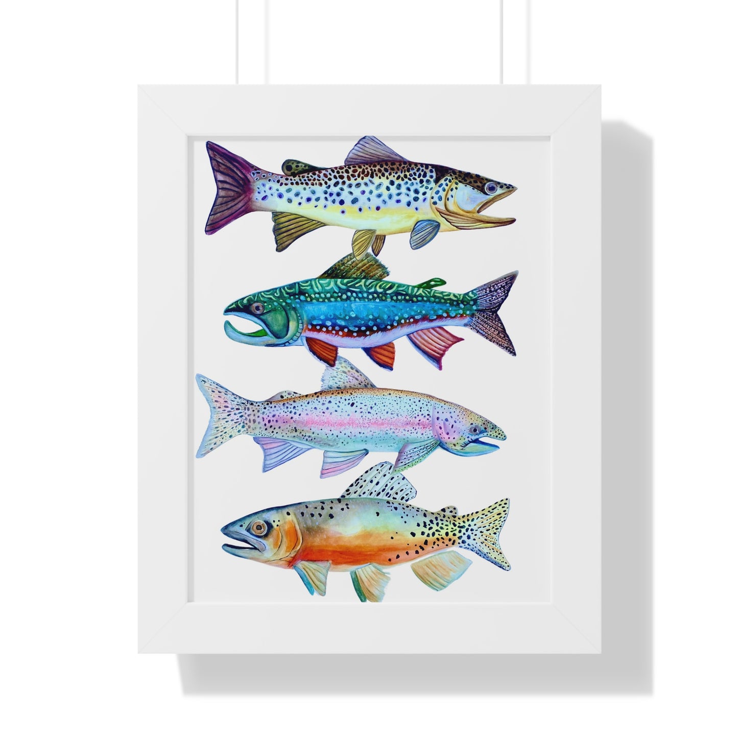 Colorful Trout Fish Watercolor Print Framed