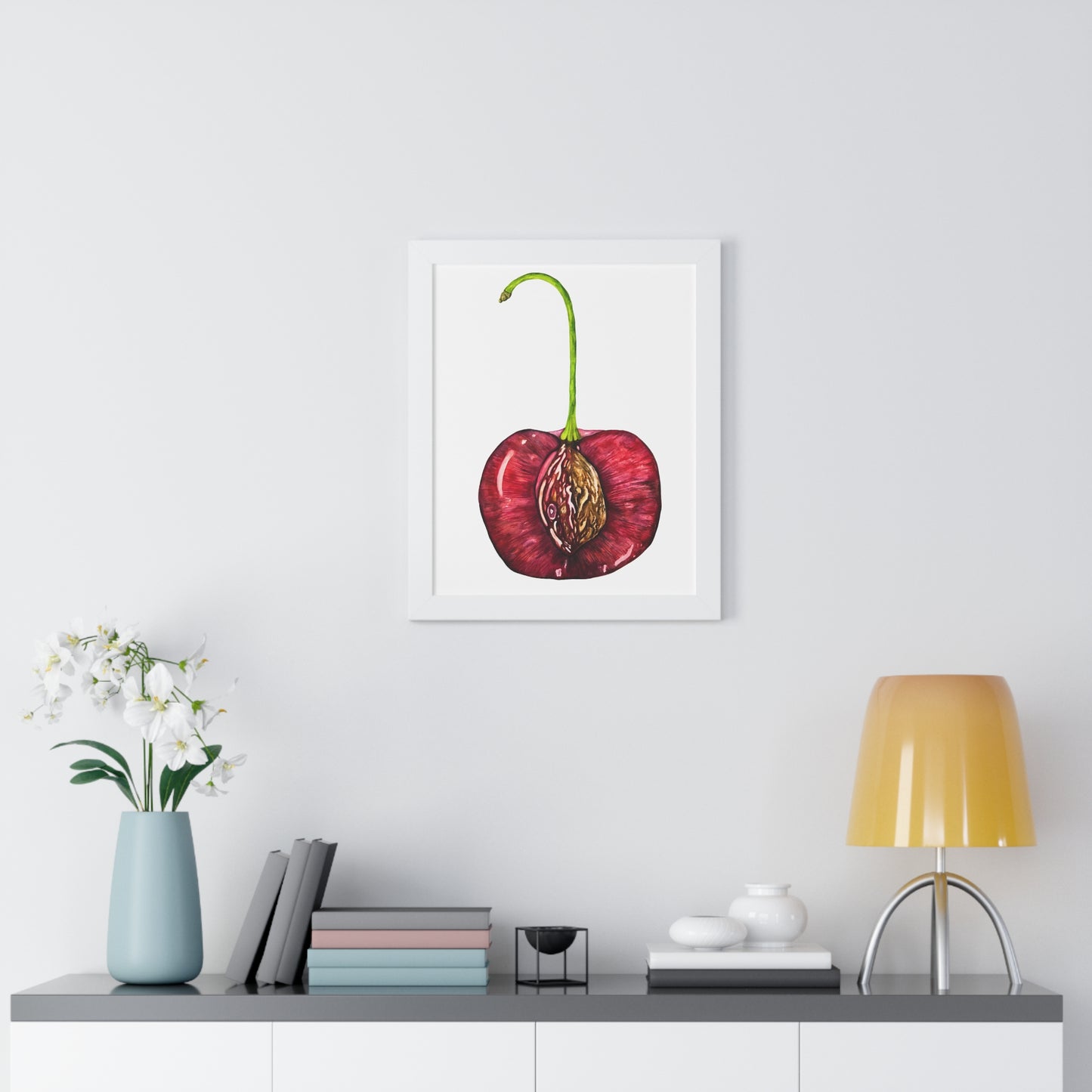 Cherry Pit Watercolor Framed Art Print