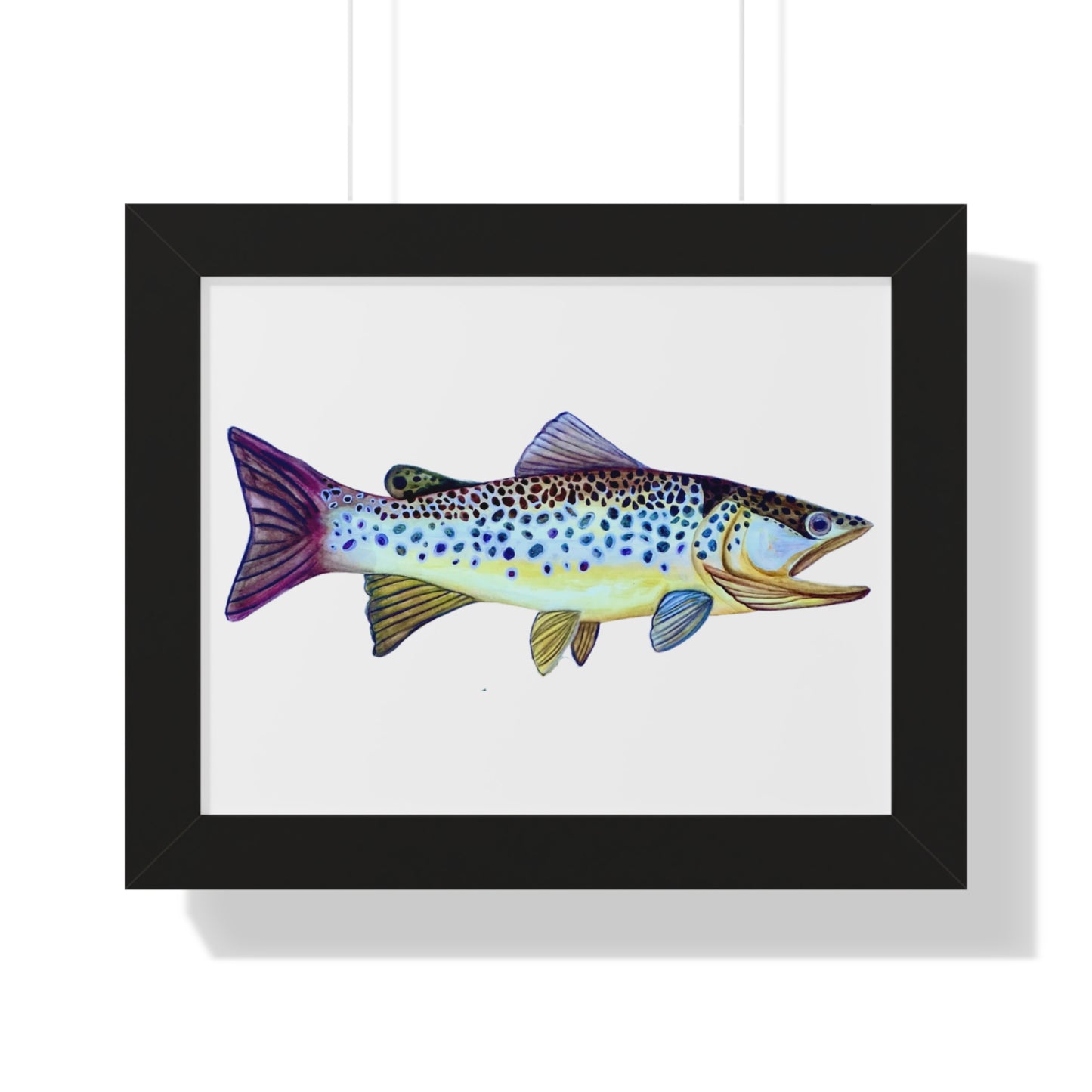 Framed Fish Art Print — Colorful Trout Horizontal Poster for Cabin, Lake House, or Nursery