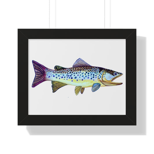 Framed Fish Art Print — Colorful Trout Horizontal Poster for Cabin, Lake House, or Nursery