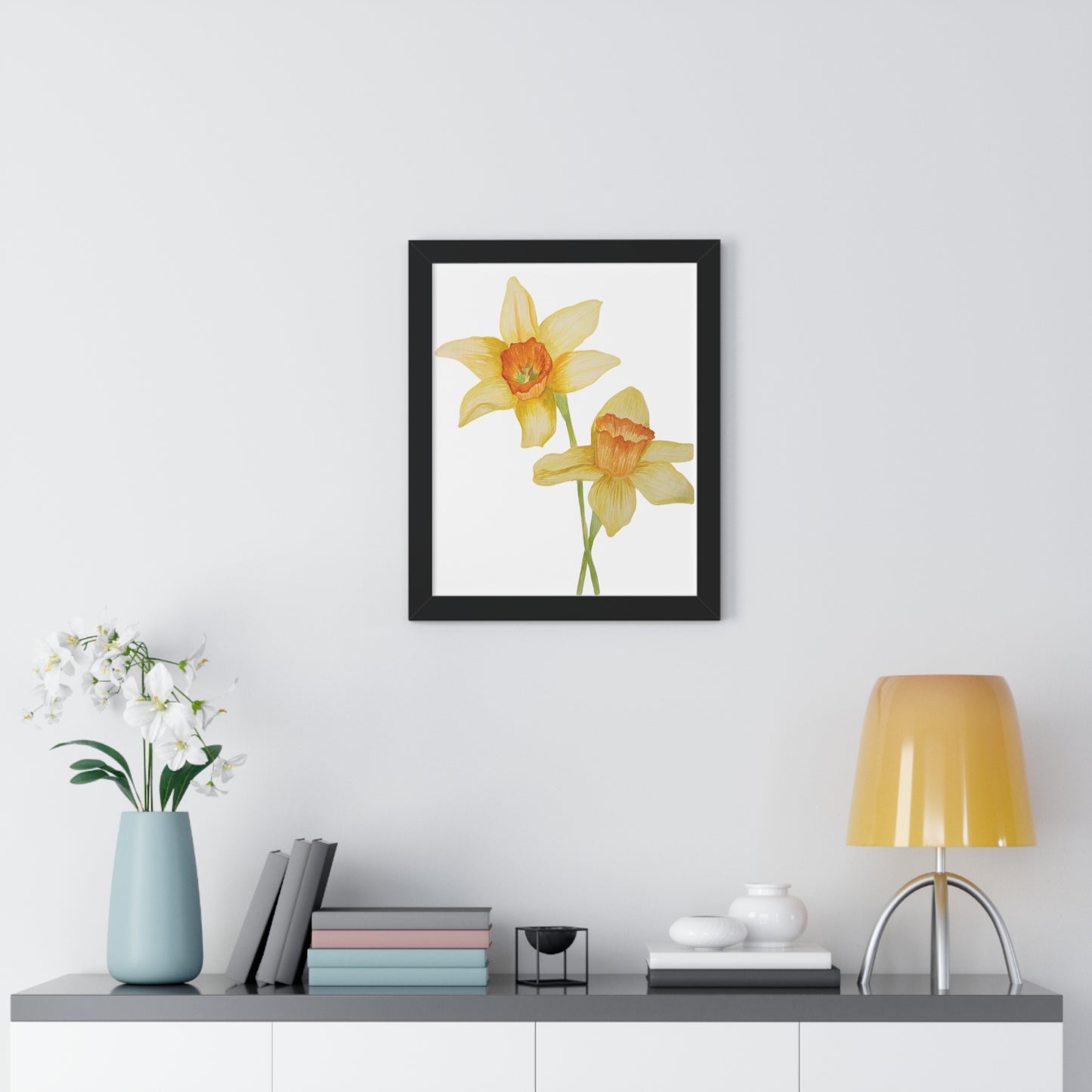 Daffodil Botanical Framed Print — Yellow Watercolor Flower Wall Art