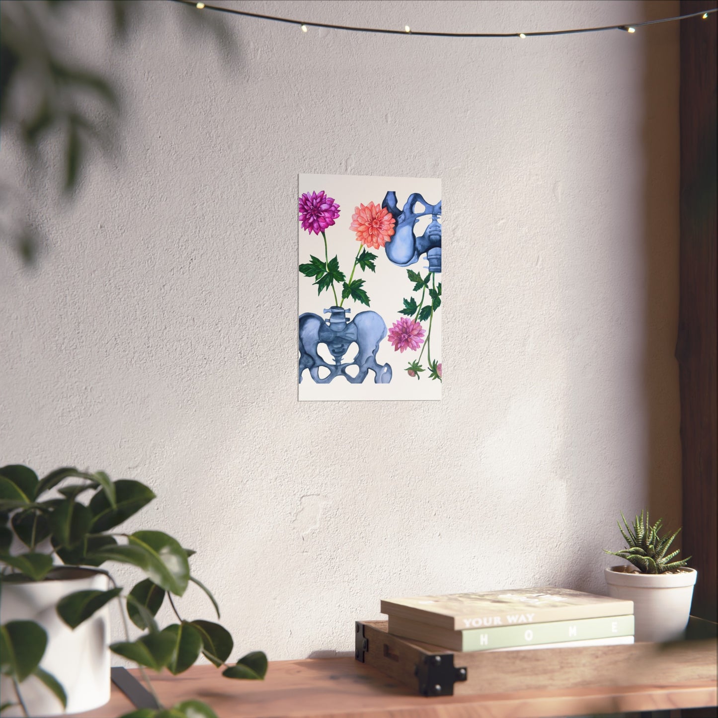 Pelvic Bone & Dahlia Giclée Art Print — Botanical Anatomical Wall Art