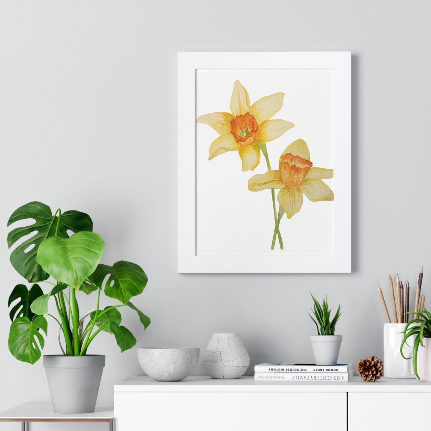 Daffodil Botanical Framed Print — Yellow Watercolor Flower Wall Art