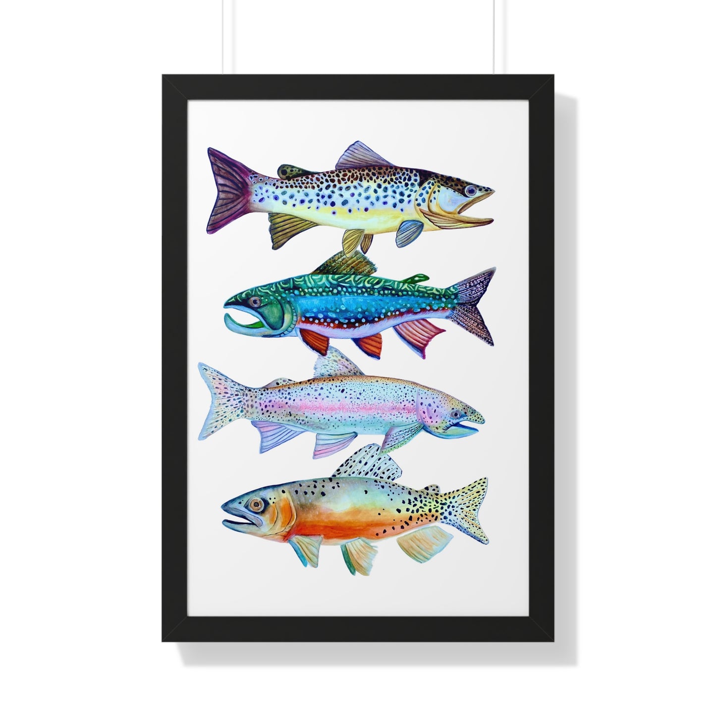 Colorful Trout Fish Watercolor Print Framed
