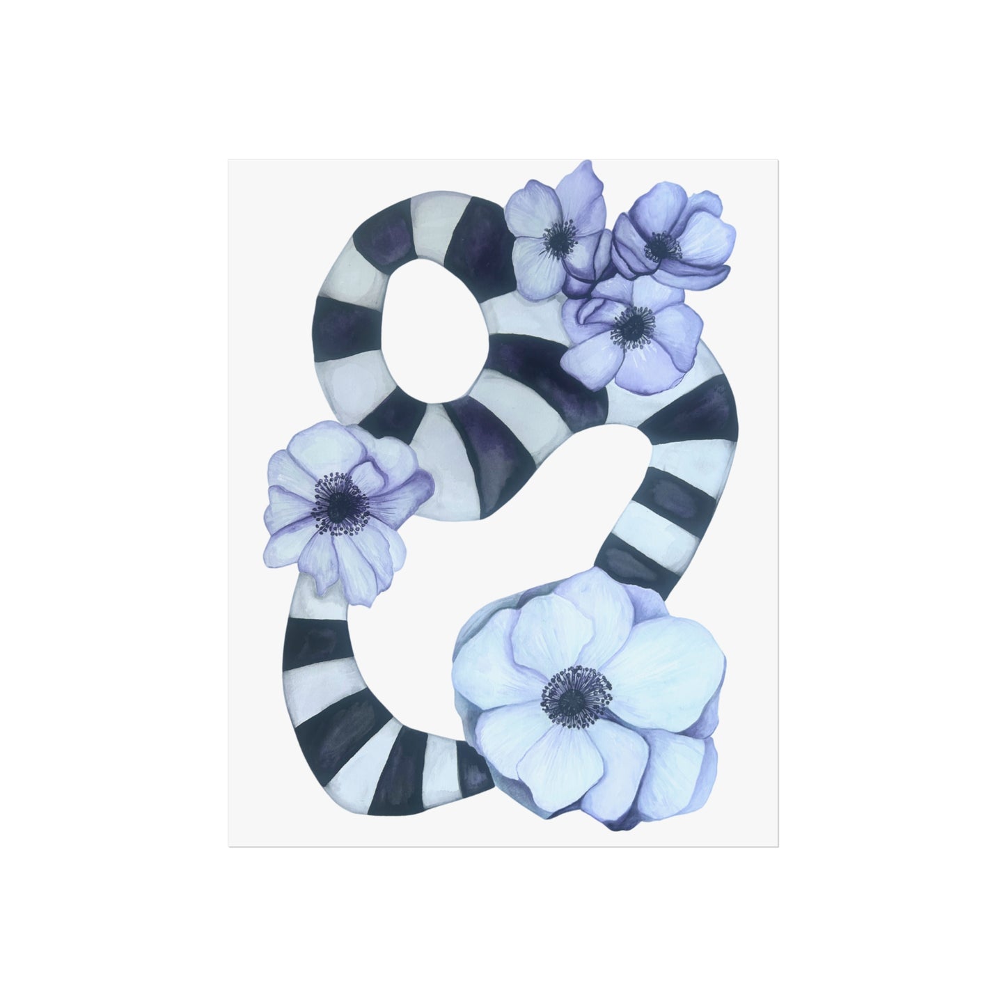 Giclée Art Print — Striped Abstract with Anemones (Botanical Wall Art)